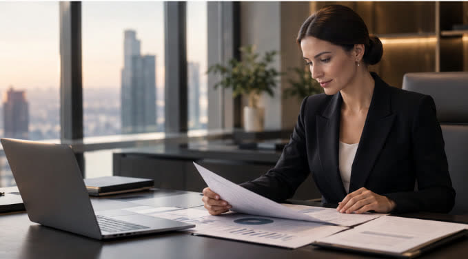 Consulente che analizza documenti finanziari